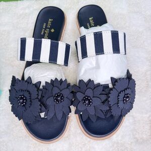 Kate Spade Navy and White Floral Slides NWT